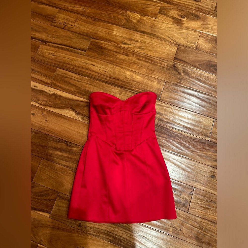 NWT Reformation - Strapless Red Pacie Satin Corset Dress - Size 2 - Picture 4 of 7